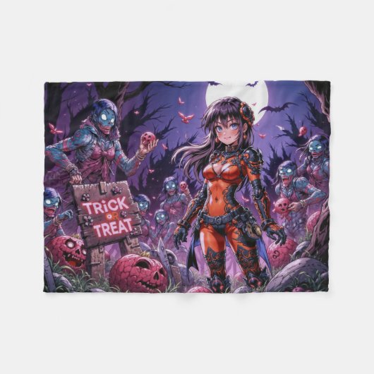 Trick oder Treat Halloween Zombies geben das Gehir Fleecedecke (Vorderseite (Horizontal))