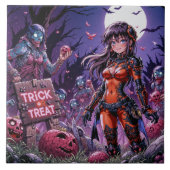 Trick oder Treat Halloween Zombies geben das Gehir Fliese (Vorderseite)
