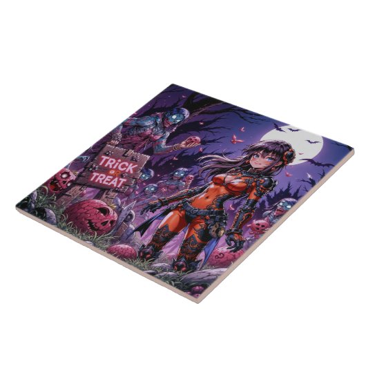 Trick oder Treat Halloween Zombies geben das Gehir Fliese (Seite)