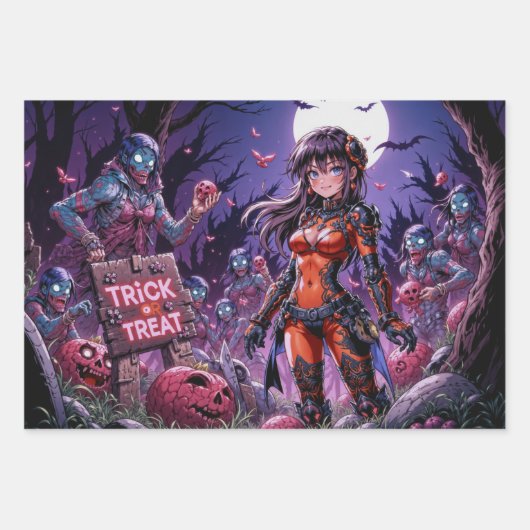 Trick oder Treat Halloween Zombies geben das Gehir Geschenkpapier Set (Vorderseite 3)