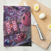 Trick oder Treat Halloween Zombies geben das Gehir Geschirrtuch (Viertel Falte)