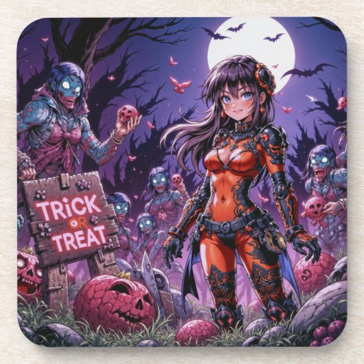 Trick oder Treat Halloween Zombies geben das Gehir Getränkeuntersetzer (Vorderseite)