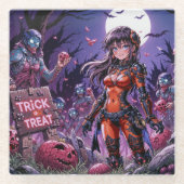 Trick oder Treat Halloween Zombies geben das Gehir Glasuntersetzer (Vorderseite)
