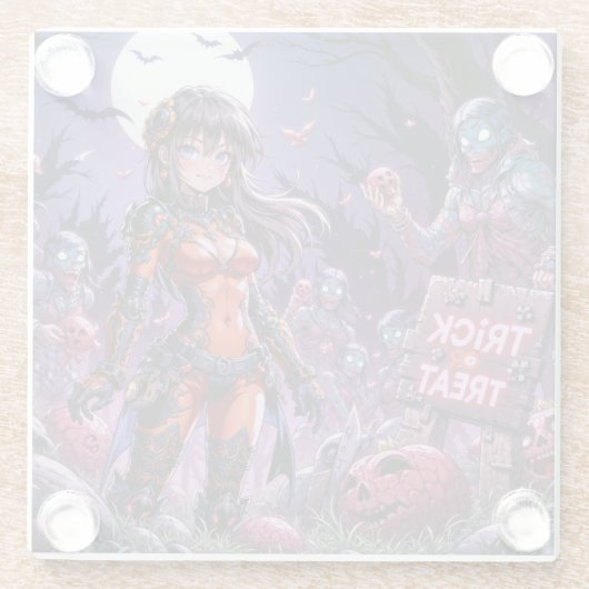 Trick oder Treat Halloween Zombies geben das Gehir Glasuntersetzer (Rückseite)