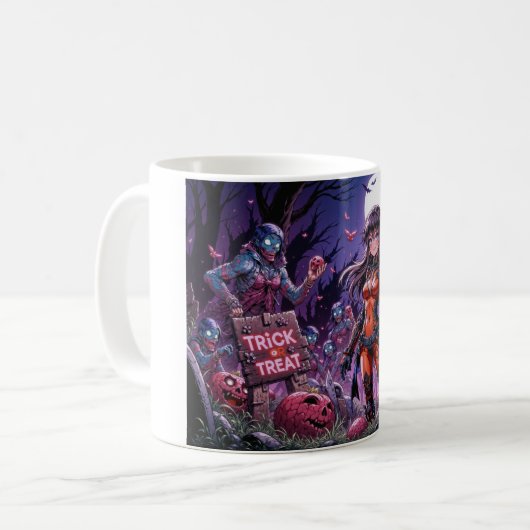 Trick oder Treat Halloween Zombies geben das Gehir Kaffeetasse (Vorderseite Links)