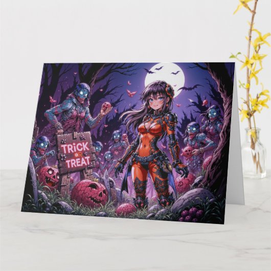 Trick oder Treat Halloween Zombies geben das Gehir Karte (Gelbe Blume)