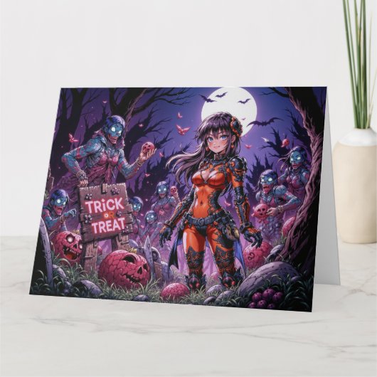 Trick oder Treat Halloween Zombies geben das Gehir Karte (Vorderseite)