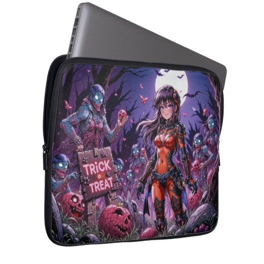 Trick oder Treat Halloween Zombies geben das Gehir Laptopschutzhülle (Vorne Rechts)