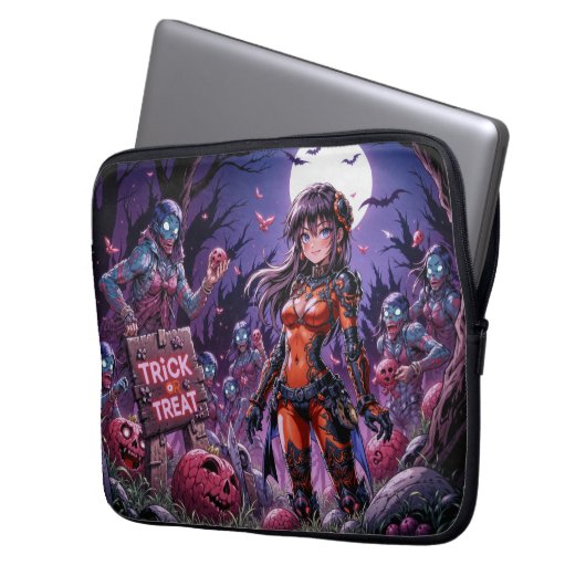 Trick oder Treat Halloween Zombies geben das Gehir Laptopschutzhülle (Vorderseite Links)