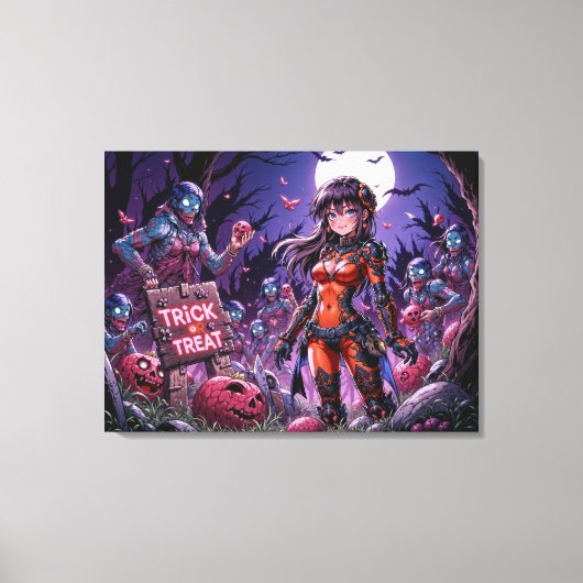 Trick oder Treat Halloween Zombies geben das Gehir Leinwanddruck (Vorderseite)