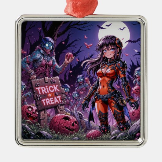 Trick oder Treat Halloween Zombies geben das Gehir Ornament Aus Metall (Vorne)