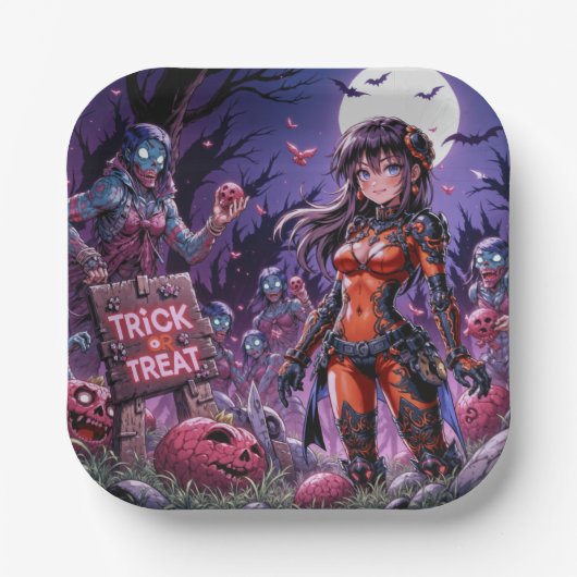 Trick oder Treat Halloween Zombies geben das Gehir Pappteller (Vorderseite)