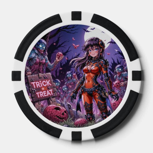 Trick oder Treat Halloween Zombies geben das Gehir Pokerchips (Vorderseite)