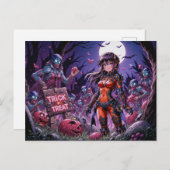 Trick oder Treat Halloween Zombies geben das Gehir Postkarte (Vorne/Hinten)