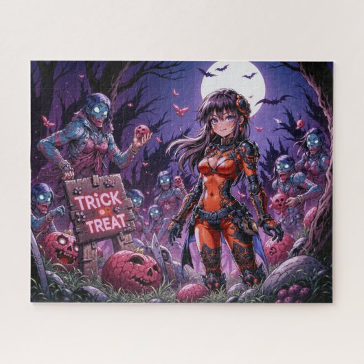 Trick oder Treat Halloween Zombies geben das Gehir Puzzle (Horizontal)