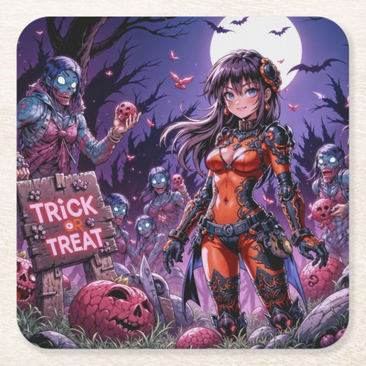 Trick oder Treat Halloween Zombies geben das Gehir Rechteckiger Pappuntersetzer (Vorderseite)