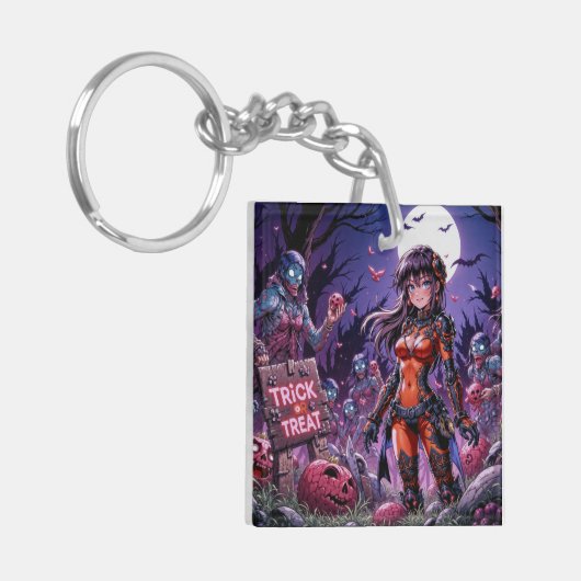 Trick oder Treat Halloween Zombies geben das Gehir Schlüsselanhänger (Vorderseite links)