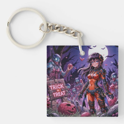 Trick oder Treat Halloween Zombies geben das Gehir Schlüsselanhänger (Vorderseite)