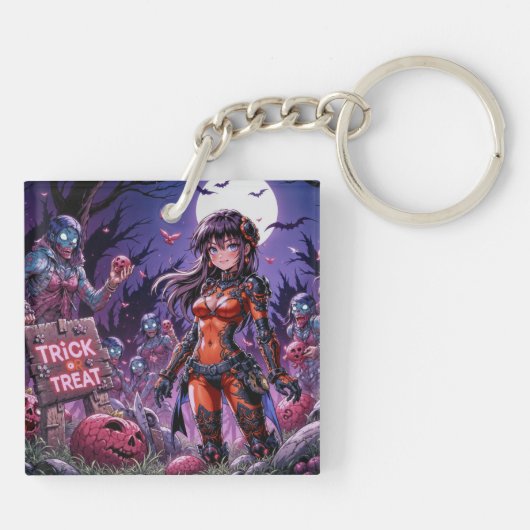 Trick oder Treat Halloween Zombies geben das Gehir Schlüsselanhänger (Rückseite)