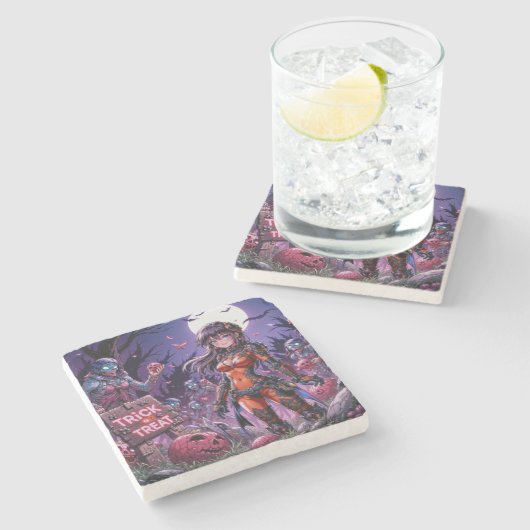 Trick oder Treat Halloween Zombies geben das Gehir Steinuntersetzer (Seitenansicht)