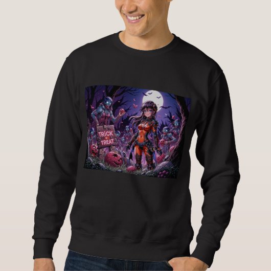 Trick oder Treat Halloween Zombies geben das Gehir Sweatshirt (Vorderseite)