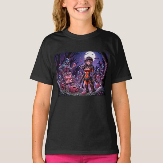 Trick oder Treat Halloween Zombies geben das Gehir T-Shirt (Vorderseite)