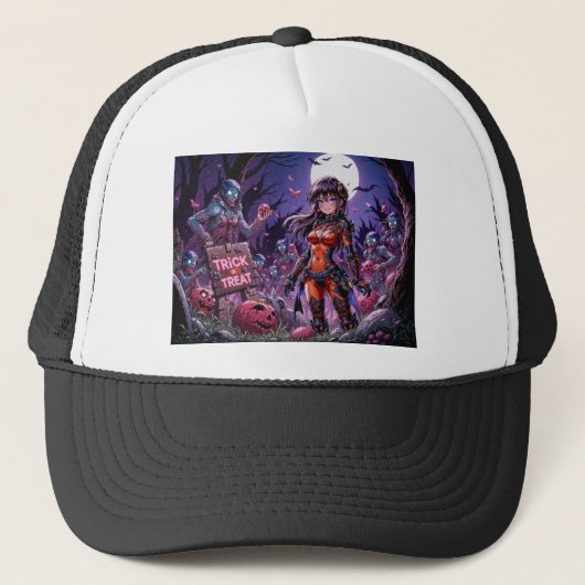 Trick oder Treat Halloween Zombies geben das Gehir Truckerkappe (Vorderseite)