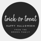 Trick oder Treat | Happy Halloween Modernes Schwar Runder Aufkleber (Vorderseite)