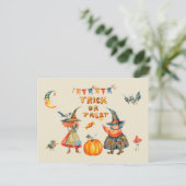 Trick oder Treat Happy Halloween Watercolor Hexen Postkarte (Stehend Vorderseite)