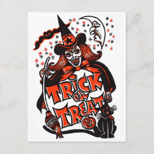 Trick oder Treat Hexe Halloween (Vintag) Postkarte