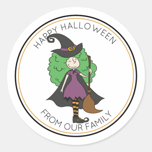 Trick oder Treat Hexe mit lockigen Haaren Hallowee Runder Aufkleber (Vorderseite)