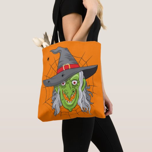 Trick oder Treat Hexe und Spinnen doppelseitig Tasche (Von Nahem)