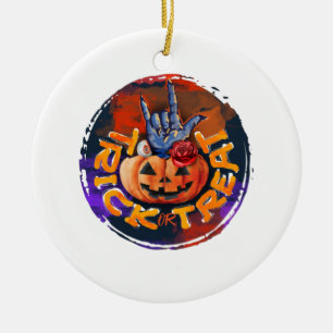 Trick oder Treat - Jack-o'-Lantern mit Rote Rose ( Keramik Ornament