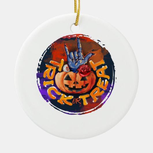 Trick oder Treat - Jack-o'-Lantern mit Rote Rose ( Keramik Ornament (Vorne)