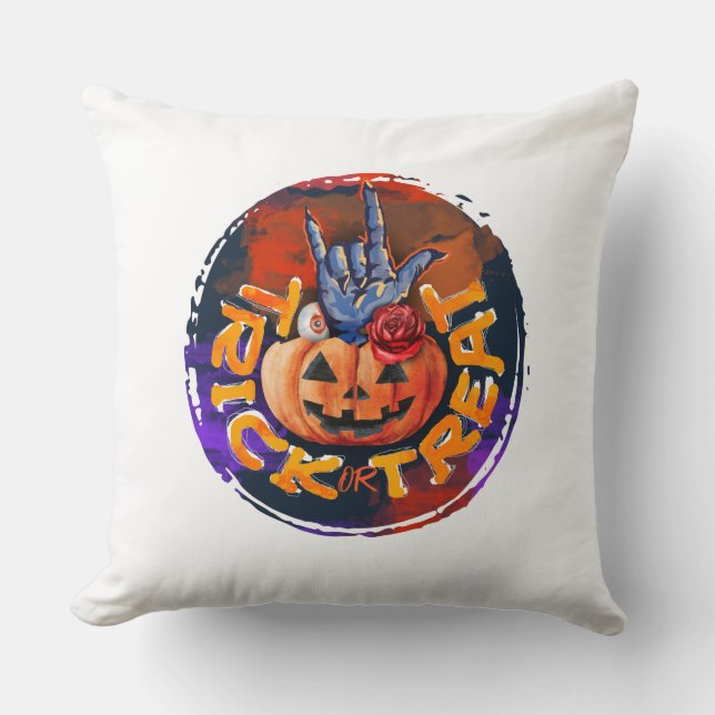 Trick oder Treat - Jack-o'-Lantern mit Rote Rose ( Kissen (Vorderseite)