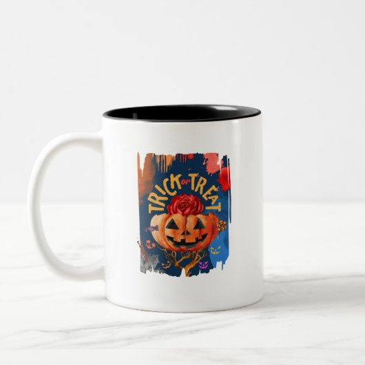 Trick oder Treat - Jack-o'-Lantern mit Rote Rose ( Zweifarbige Tasse (Links)