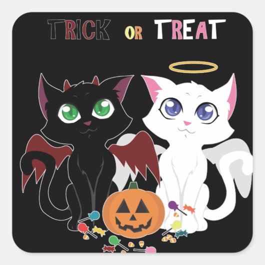 Trick oder Treat Kittens Quadratischer Aufkleber (Vorderseite)