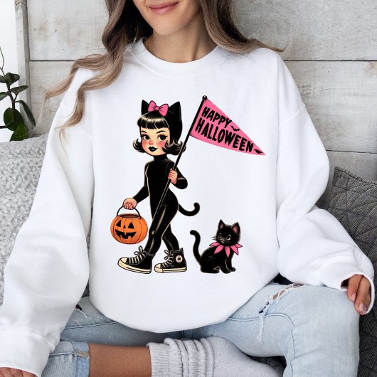 Trick oder Treat Kitty Design Vintages Halloween Sweatshirt