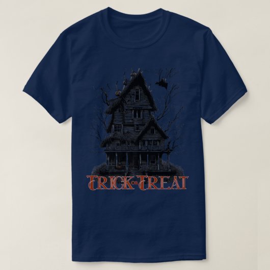 Trick oder Treat Large Creepy House Fledermäuse un T-Shirt (Design vorne)