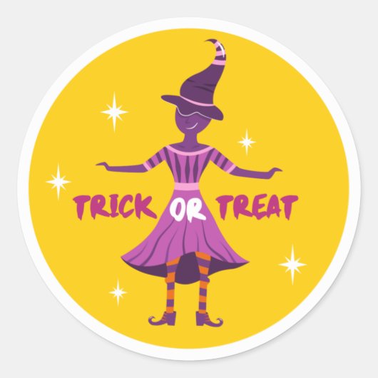 Trick oder Treat Lila HexenHalloween Runder Aufkleber (Vorderseite)