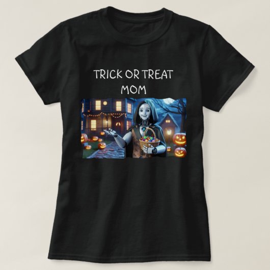 Trick oder Treat Mama AI Robot mit Pumpkins & Bask T-Shirt (Design vorne)