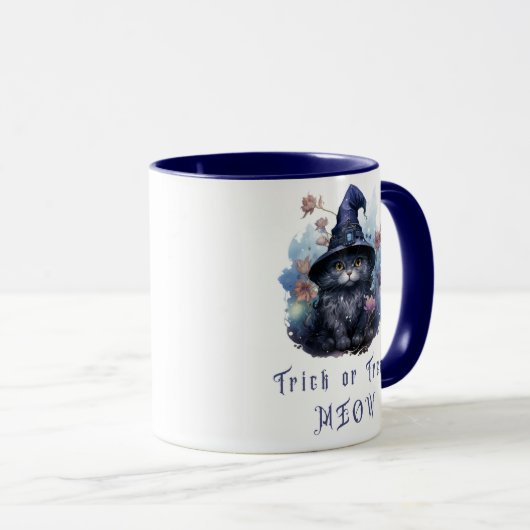 Trick oder Treat Meow Black Cat Hexenhut Halloween Tasse (VorderseiteRechts)