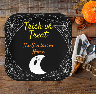 Trick oder Treat Minimalistisch Ghost Halloween Fa Pappteller
