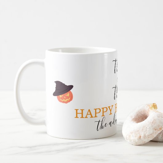 Trick oder Treat Moderne Drehskripte Halloween Kaffeetasse (Mit Donut)