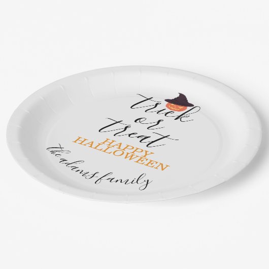 Trick oder Treat Moderne Drehskripte Halloween Pappteller (Schrägansicht)