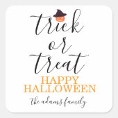 Trick oder Treat Moderne Drehskripte Halloween Quadratischer Aufkleber (Vorderseite)