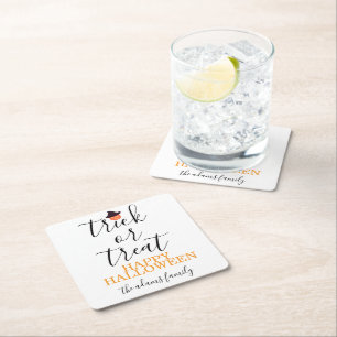 Trick oder Treat Moderne Drehskripte Halloween Rechteckiger Pappuntersetzer