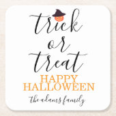Trick oder Treat Moderne Drehskripte Halloween Rechteckiger Pappuntersetzer (Vorderseite)
