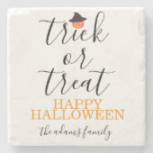 Trick oder Treat Moderne Drehskripte Halloween Steinuntersetzer (Vorderseite)