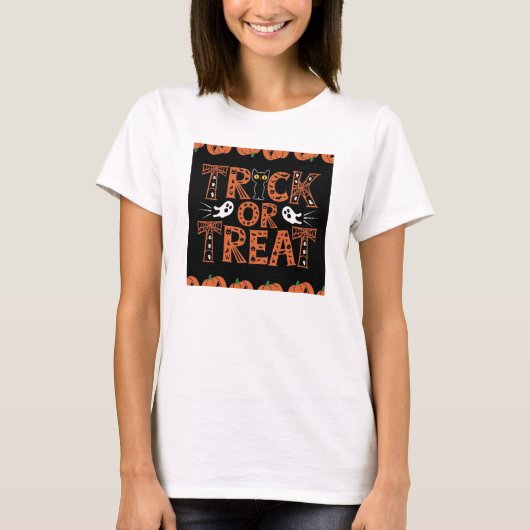 Trick oder Treat Moderne Skripte Womens Halloween T-Shirt (Vorderseite)